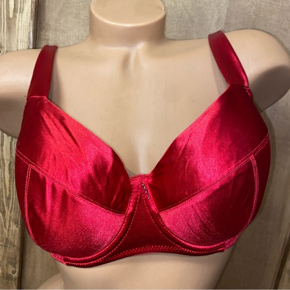 VTG Fredericks of Hollywood red satin bra size 36DD liquid satin second skin - Picture 11 of 14
